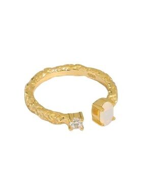 Gold Open Band Ring with opal and crystal 18k gold plated 925 silver